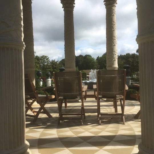 Limestone and sandstone geometric floor pattern