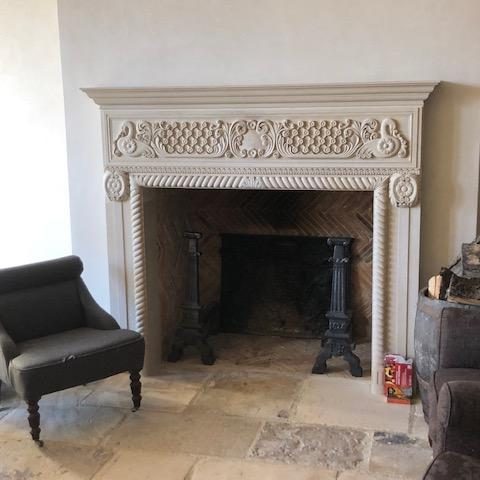 Hand carved Portland Stone chimneypiece